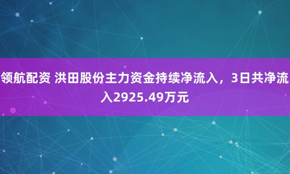 领航配资 洪田股份主力资金持续净流入，3日共净流入2925.49万元